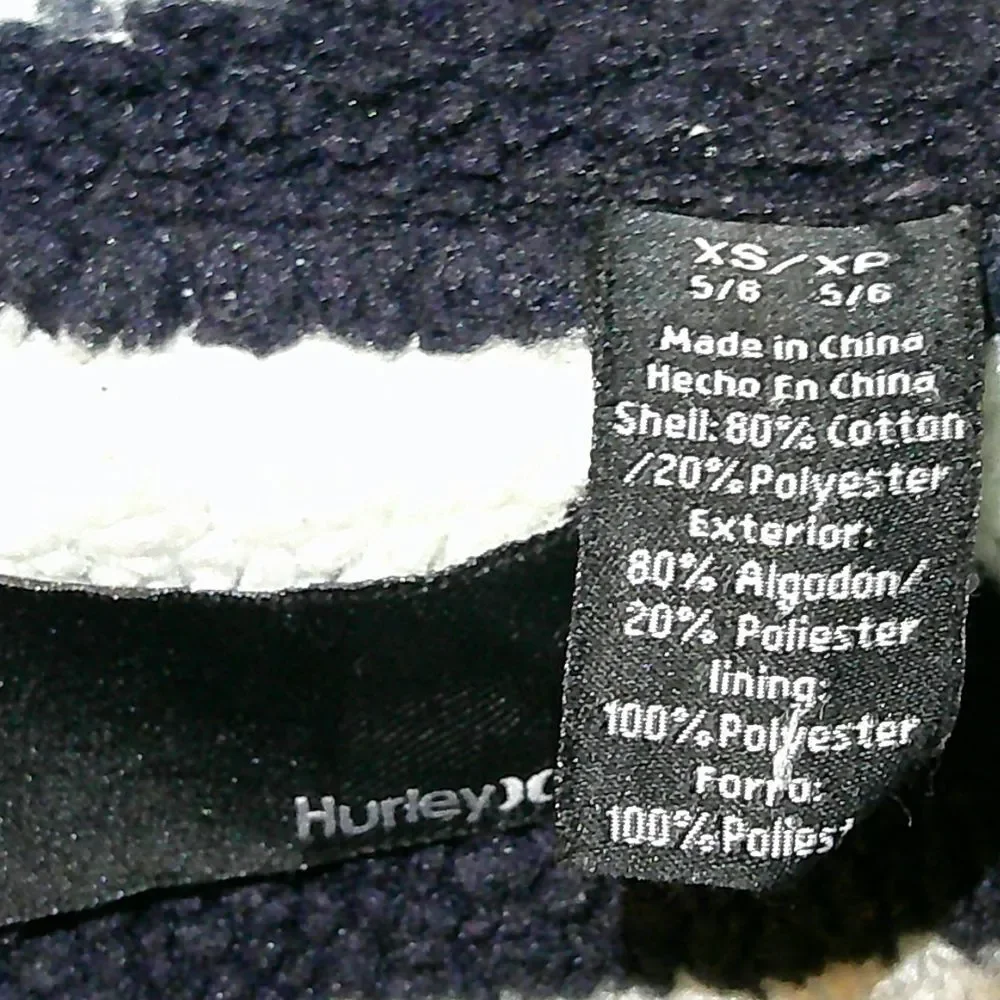 Vintage Hurley Navy Blue Lined Zip-Up Hoodie Sweatshirt Cotton Blend XS‎